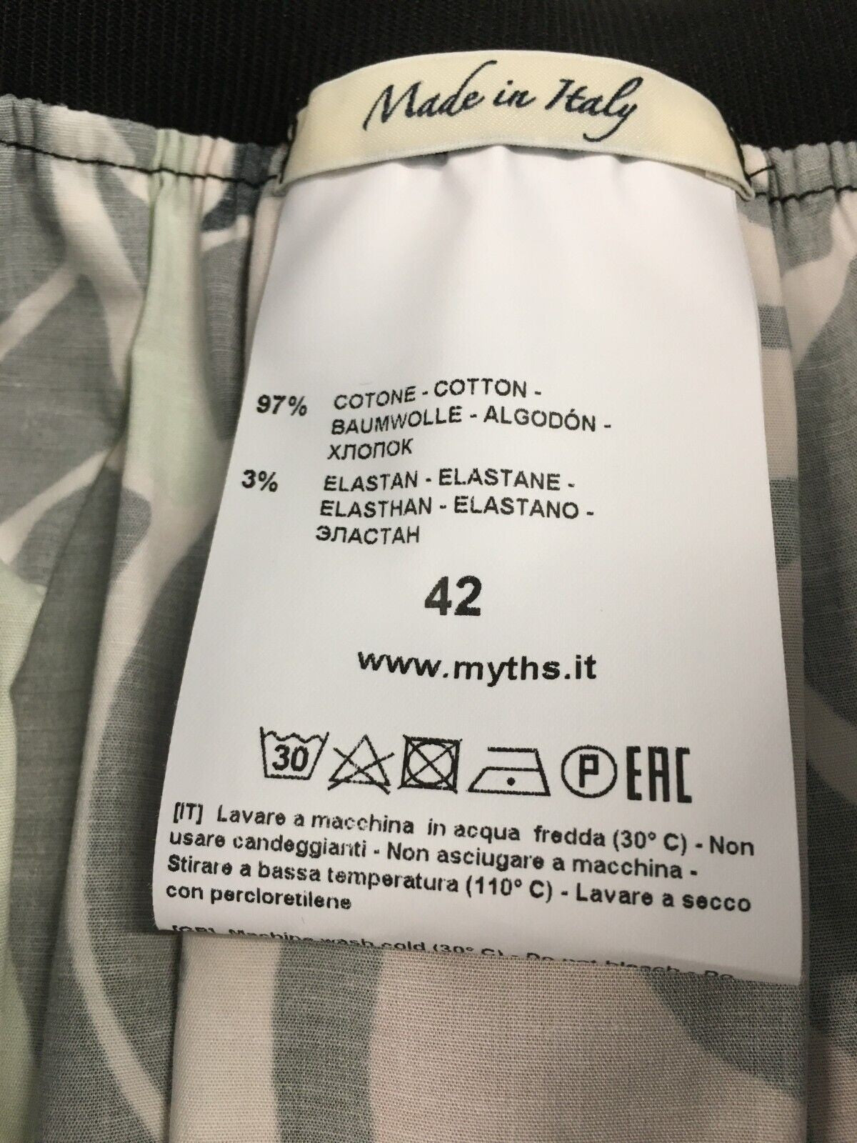 MYTHS gonna donna verde/moro/ecru cotone D90 414 MADE IN ITALY