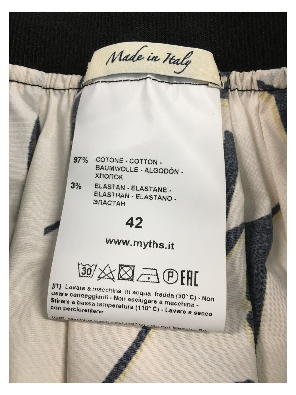 MYTHS gonna donna fantasia panna/blu/giallo cotone D90 412 MADE IN ITALY