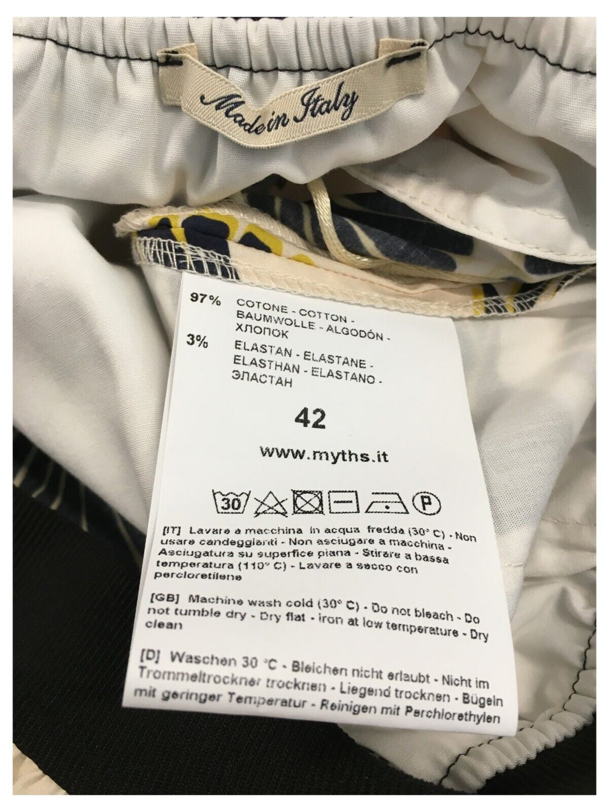 MYTHS pantalone donna fantasia panna/blu/giallo D08ELA 412 MADE IN ITALY