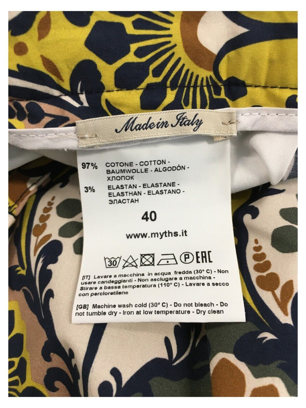 MYTHS pantalone donna fantasia blu/verde/giallo D02 413 MADE IN ITALY