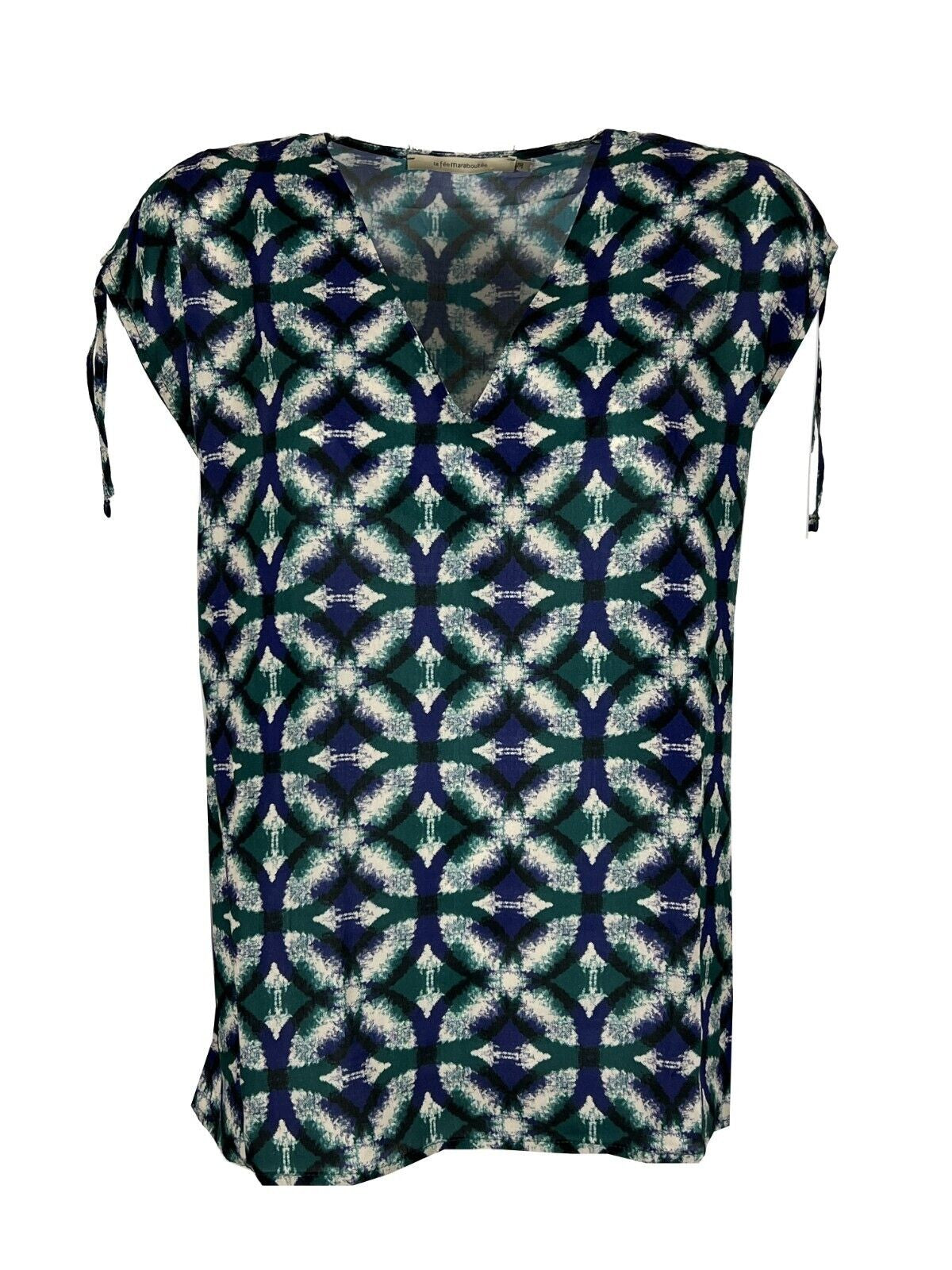LA FEE MARABOUTEE blusa donna fantasia blu/verde FF-TO-BISMA-S MADE IN ITALY
