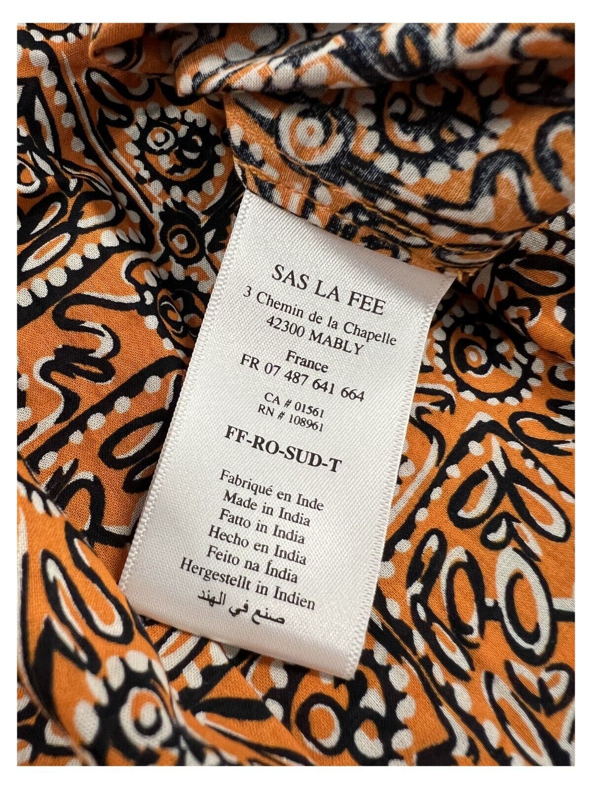 LA FEE MARABOUTEE abito donna lungo fantasia arancio/nero FF-RO-SUD-T 100% cotone