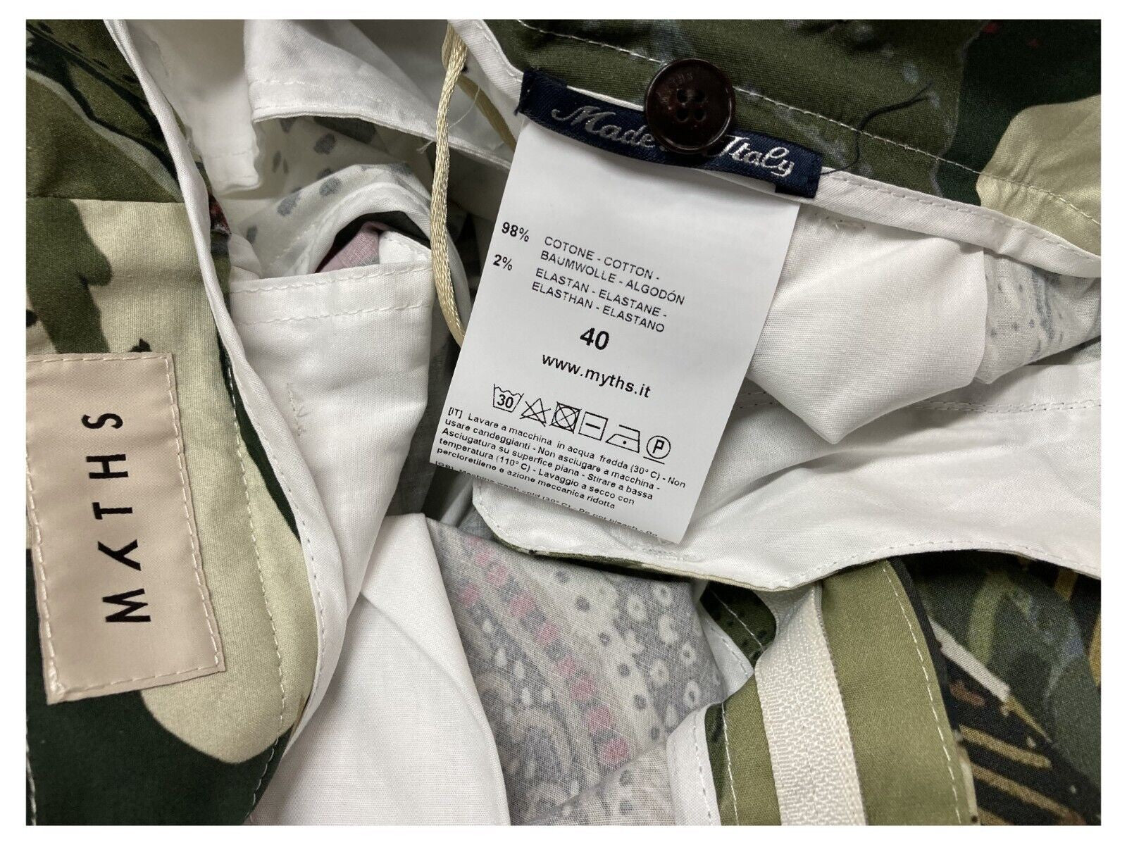 MYTHS pantalone donna fantasia verde art 21D09 413 cotone MADE IN ITALY