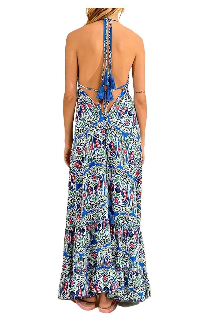 MOLLY BRACKEN maxi abito donna fantasia turchese multicolor LA1518CE 100% poliestere