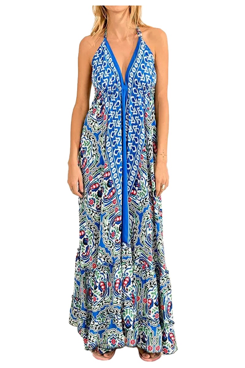 MOLLY BRACKEN maxi abito donna fantasia turchese multicolor LA1518CE 100% poliestere