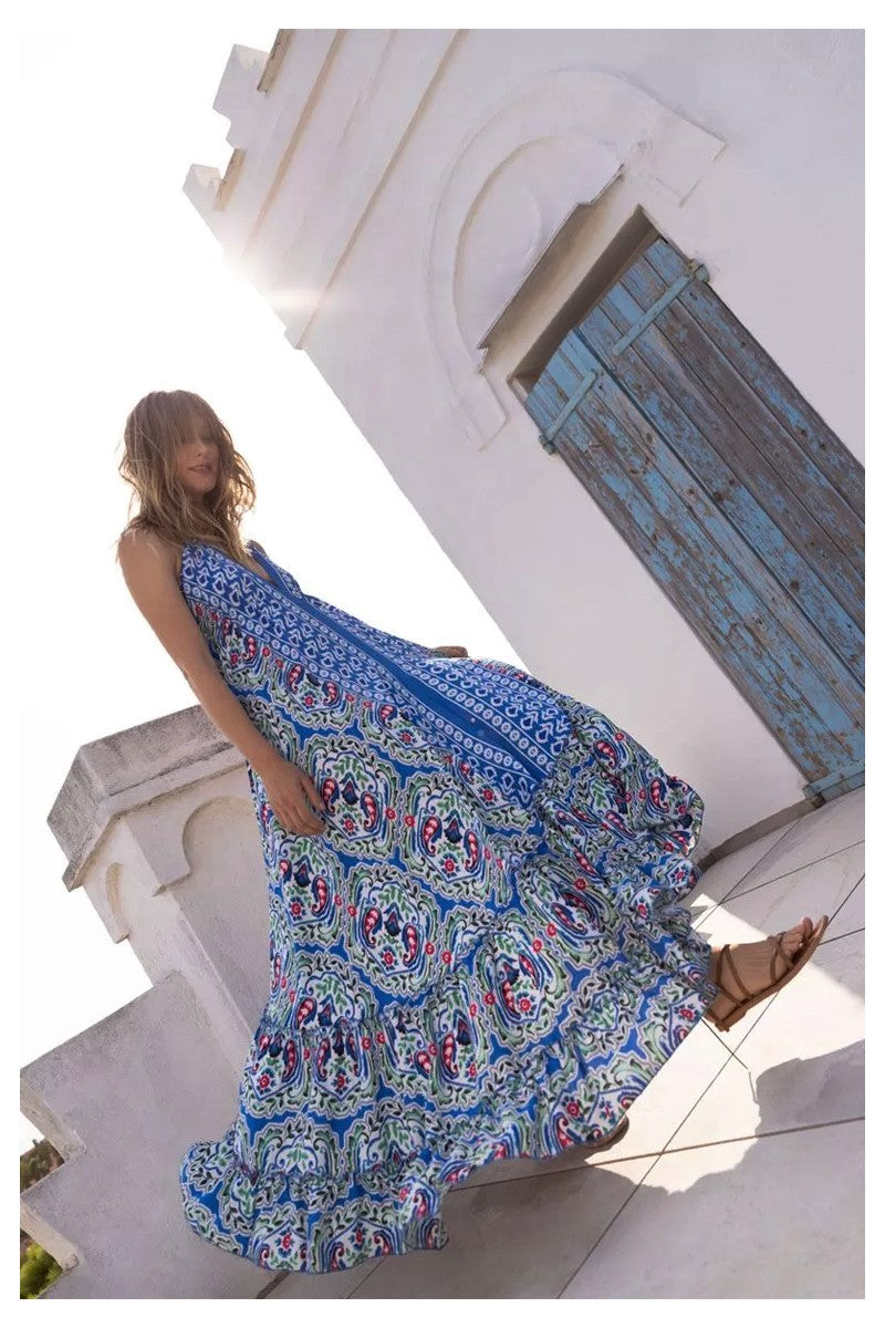 MOLLY BRACKEN maxi abito donna fantasia turchese multicolor LA1518CE 100% poliestere