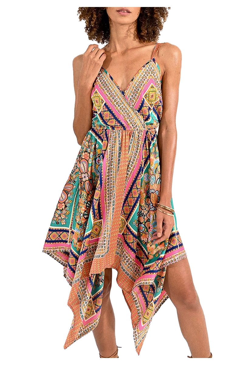 MOLLY BRACKEN abito donna spalline stampa foulard multicolor N264CE 100% poliestere