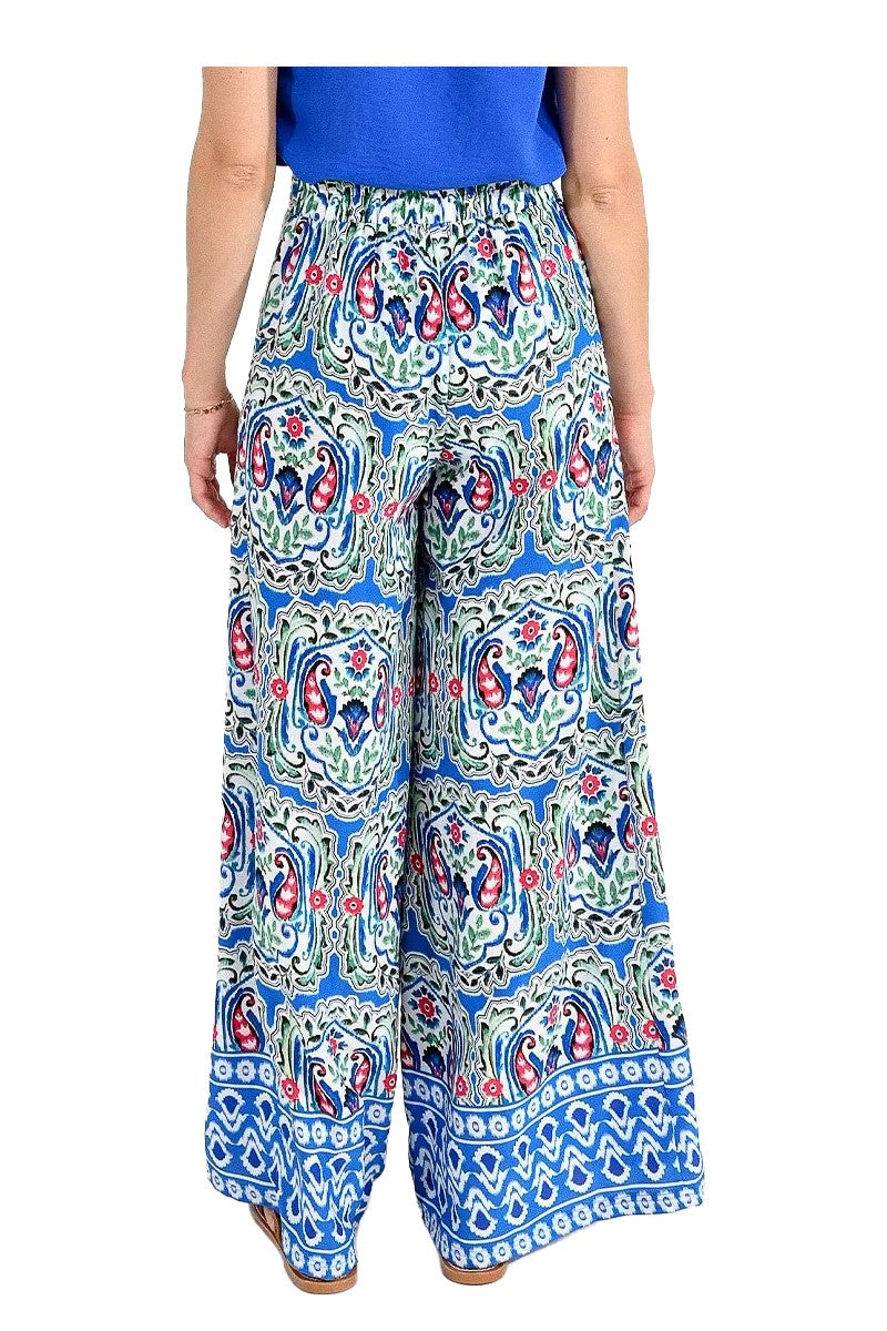 MOLLY BRACKEN pantalone donna palazzo fantasia turchese multicolor LA1484ACE 100% poliestere
