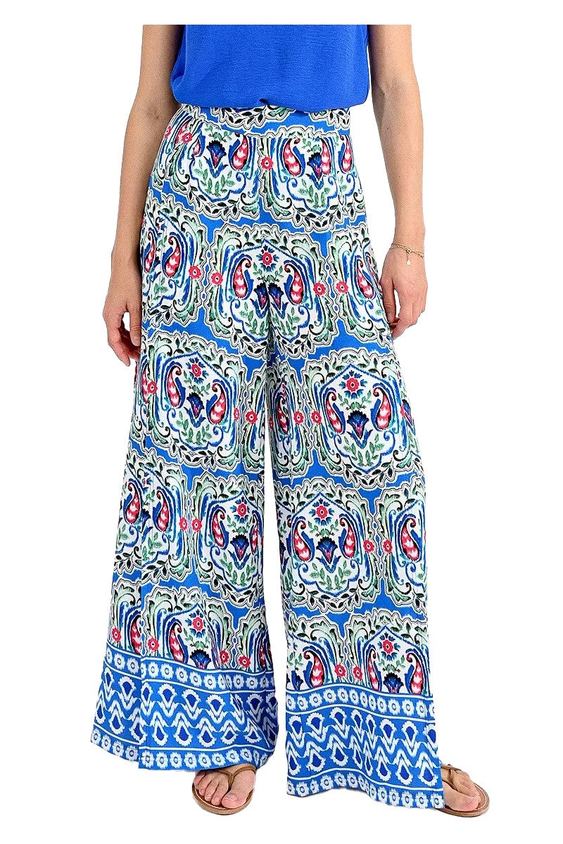 MOLLY BRACKEN pantalone donna palazzo fantasia turchese multicolor LA1484ACE 100% poliestere