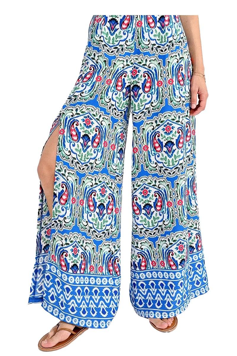 MOLLY BRACKEN pantalone donna palazzo fantasia turchese multicolor LA1484ACE 100% poliestere