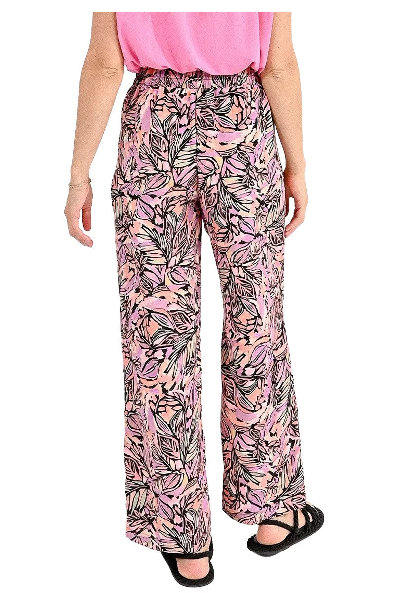 MOLLY BRACKEN pantalone donna palazzo stampa palme rosa/nero LAHS116A CP 100% poliestere