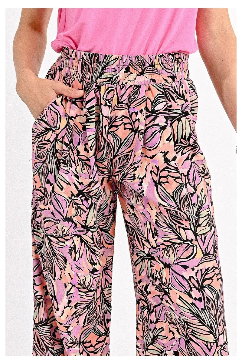 MOLLY BRACKEN pantalone donna palazzo stampa palme rosa/nero LAHS116A CP 100% poliestere