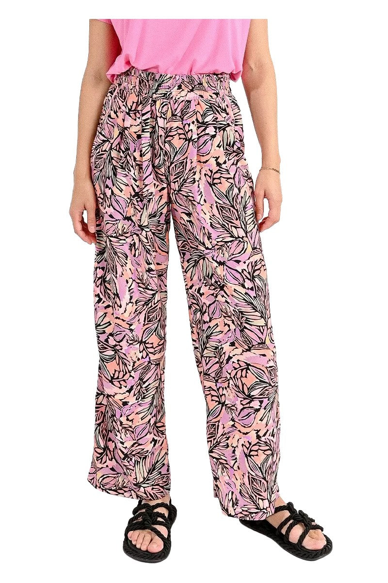 MOLLY BRACKEN pantalone donna palazzo stampa palme rosa/nero LAHS116A CP 100% poliestere