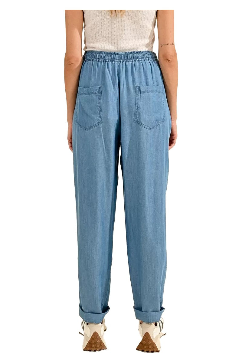 MOLLY BRACKEN pantalone donna lyocell leggero celeste Z463CE 100% lyocell