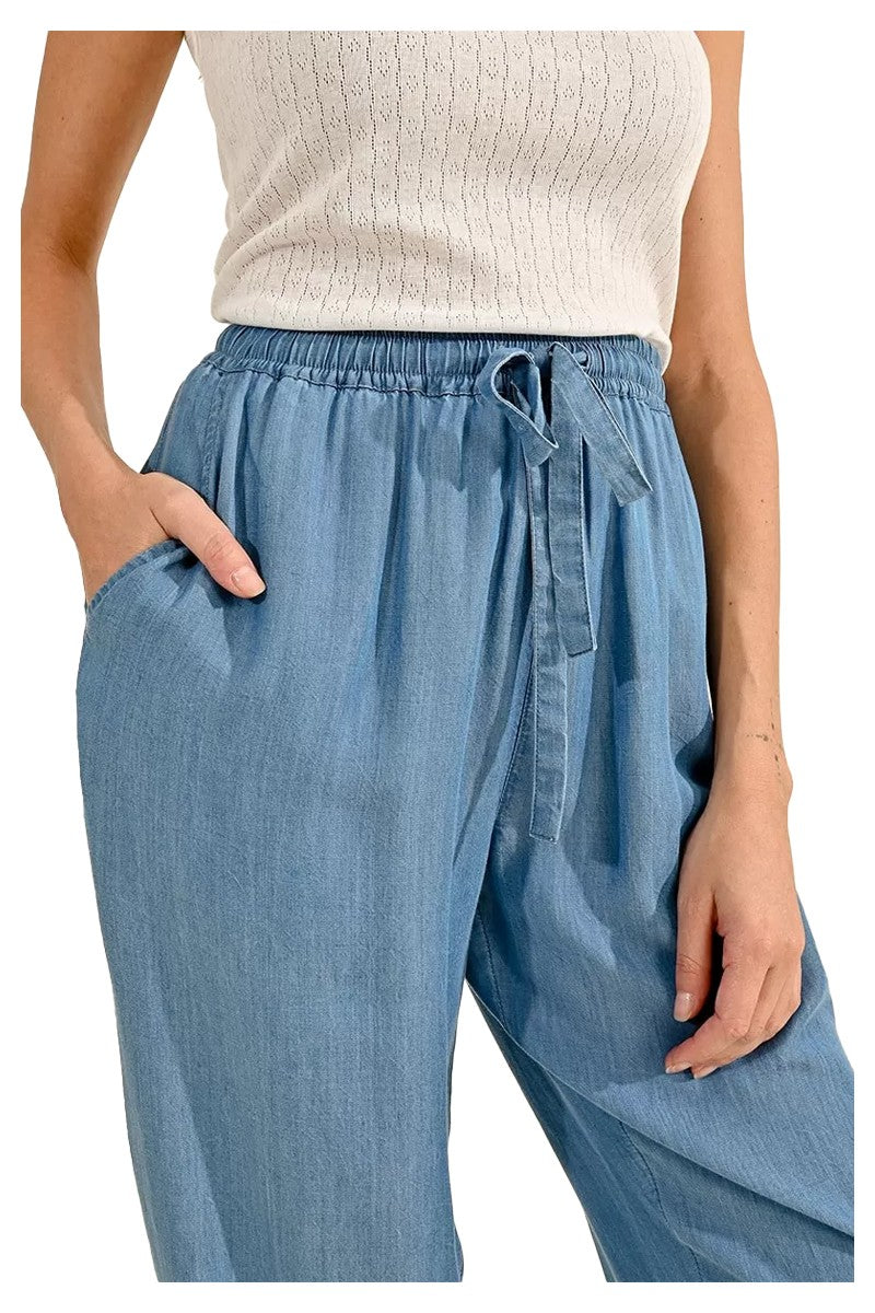 MOLLY BRACKEN pantalone donna lyocell leggero celeste Z463CE 100% lyocell