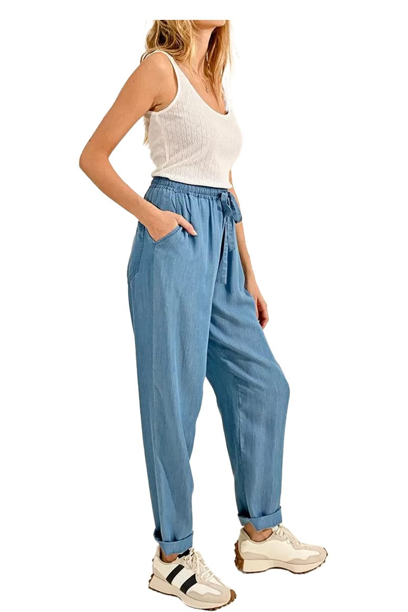 MOLLY BRACKEN pantalone donna lyocell leggero celeste Z463CE 100% lyocell