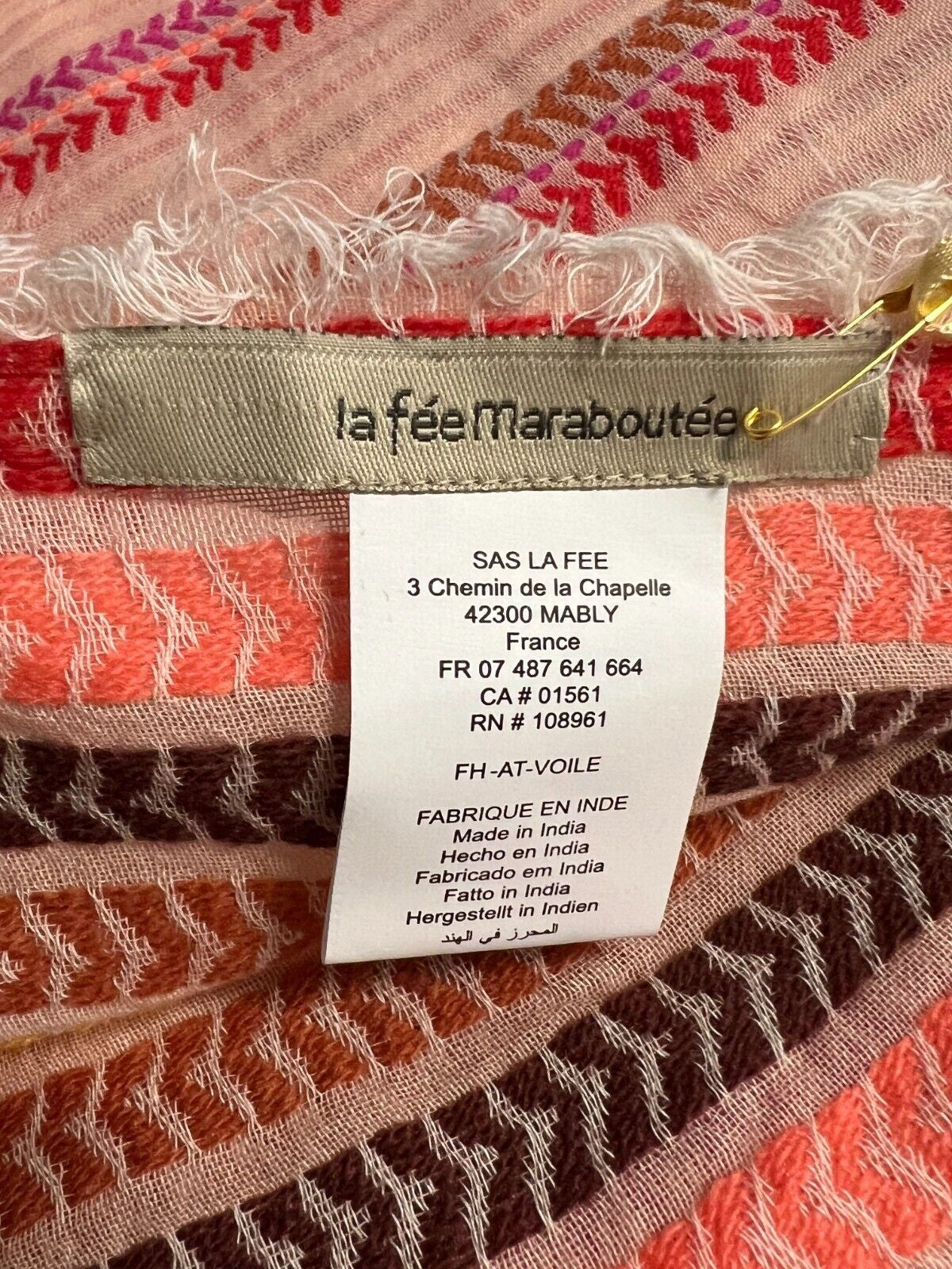 LA FEE MARABOUTEE sciarpa donna fantasia righe multicolor VOLE MADE IN INDIA