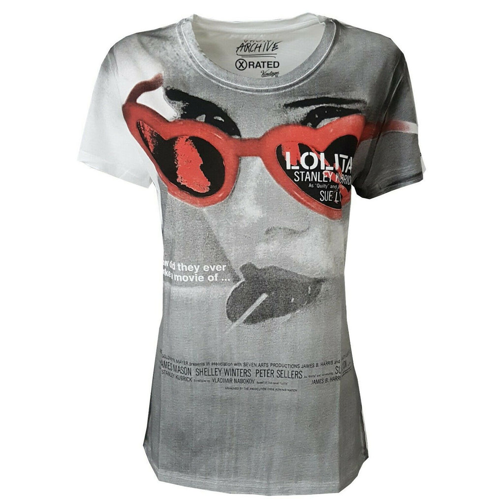 VINTAGE 55 T-shirt donna mezza manica bianca mod LOLITA Stanley Kubrick