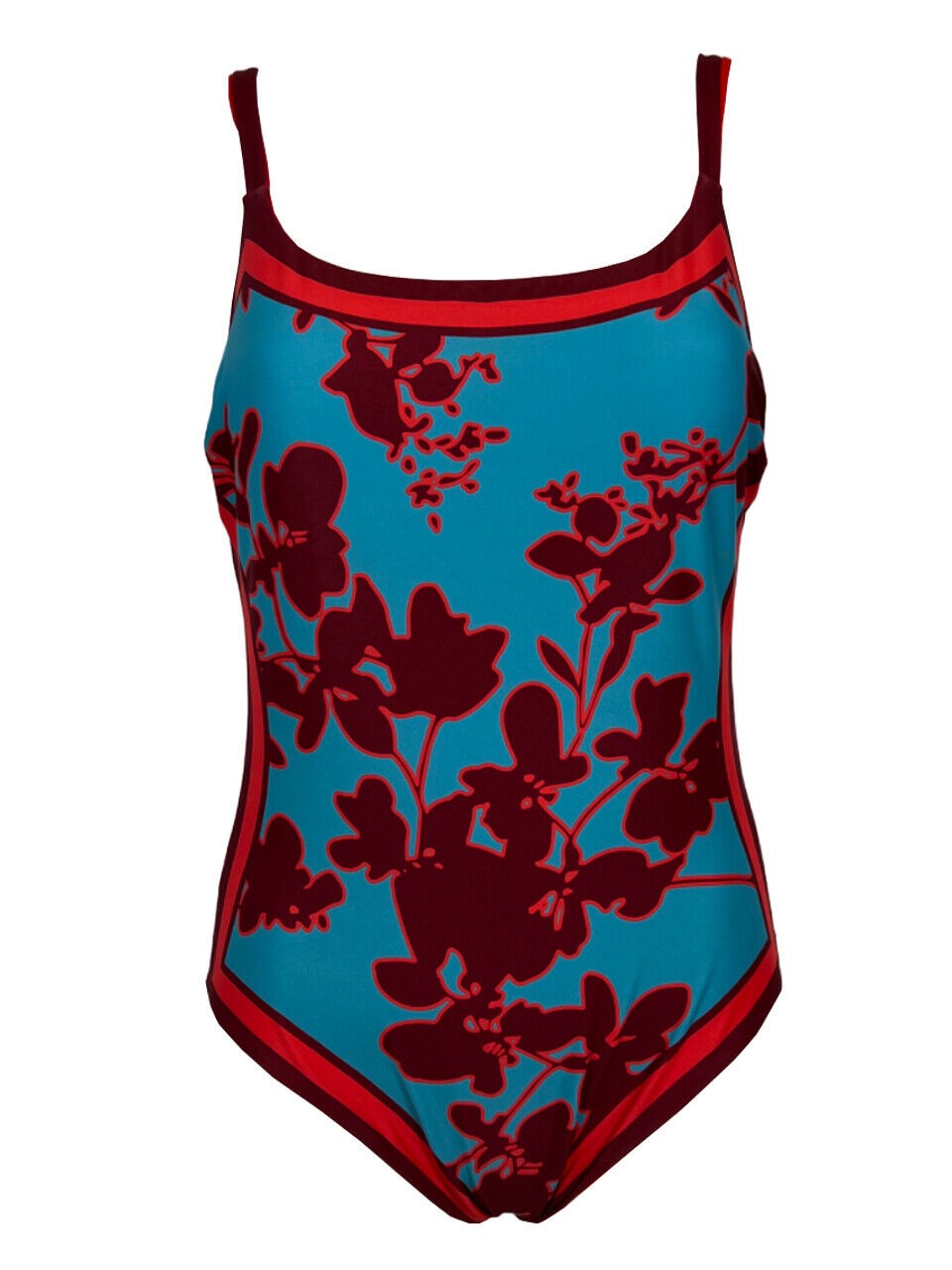 FEELING by JUSTMINE costume intero turchese/rosso/amarena piazzata FCOINSS24-A801 6059 MADE IN ITALY