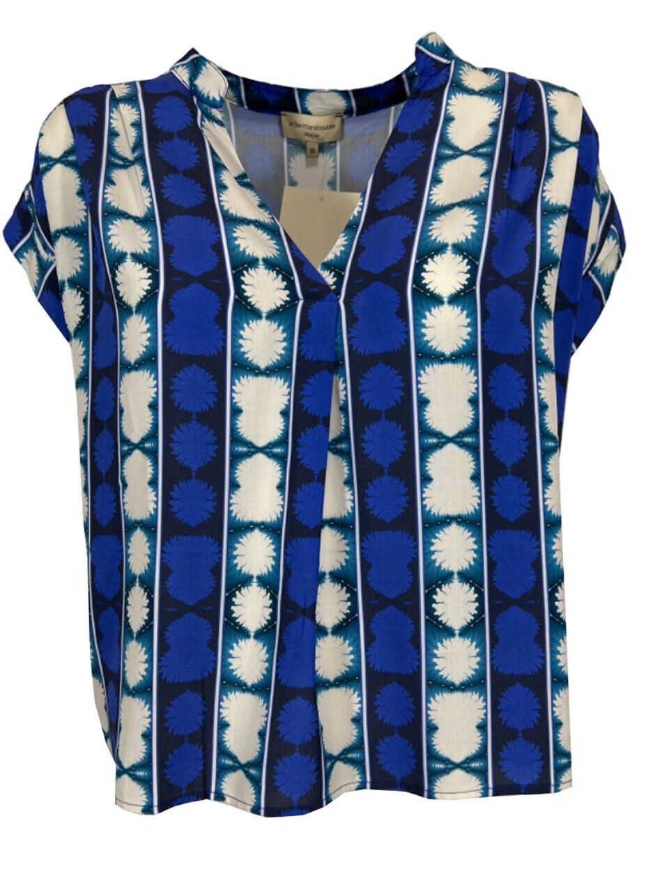 LA FEE MARABOUTEE blusa bluette/panna PASSIMA 100% viscosa MADE IN ITALY