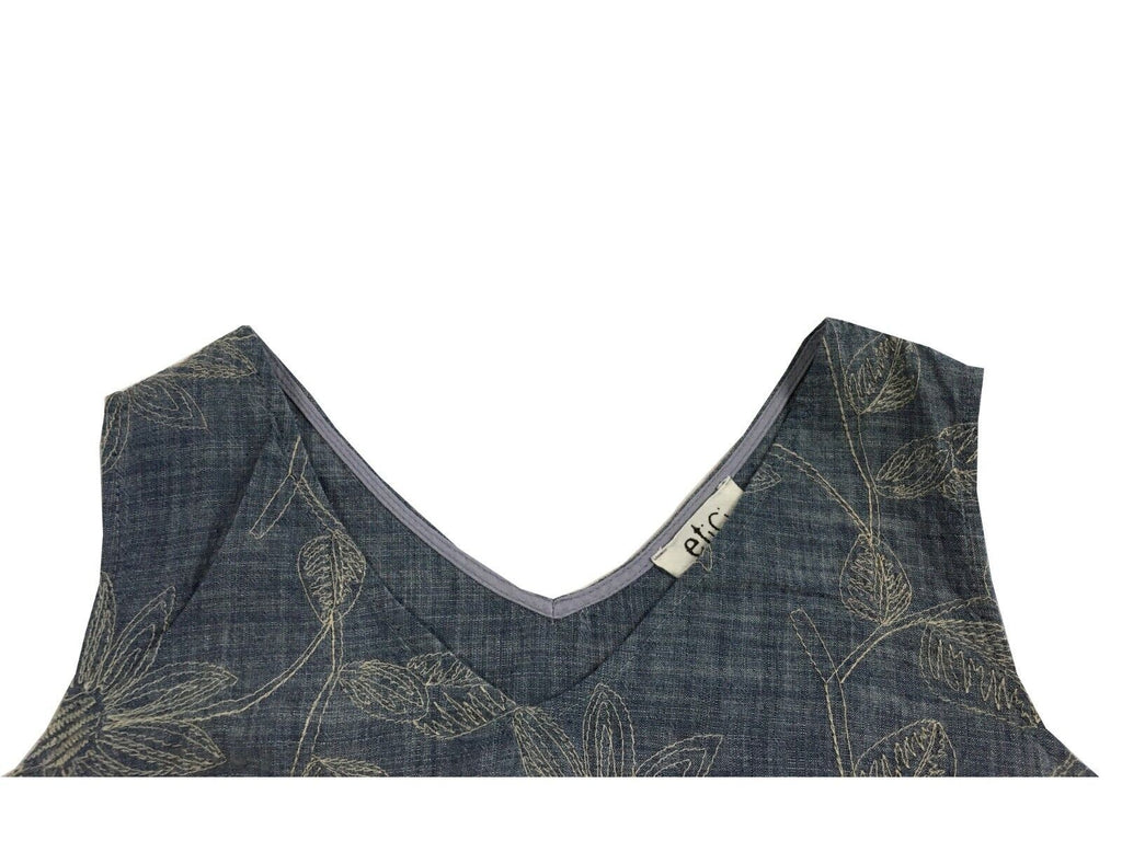 ETICI top donna chambray ricamato beige E1/5734 100% cotone MADE IN ITALY