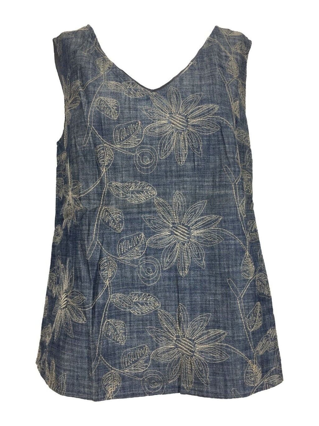 ETICI top donna chambray ricamato beige E1/5734 100% cotone MADE IN ITALY