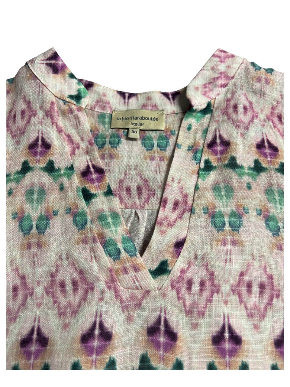 LA FEE MARABOUTEE abito donna fantasia rosa/acqua PENELA 100% Lino MADE IN ITALY