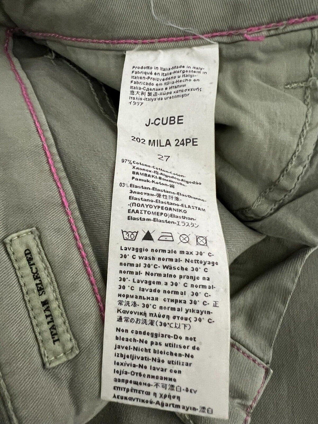 J-CUBE jeans donna palazzo cotone verde salvia MILA GABARDINA MADE IN ITALY