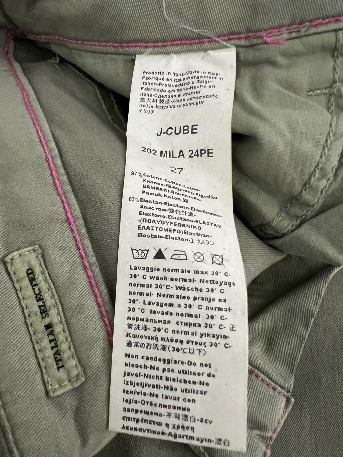 J-CUBE jeans donna palazzo cotone verde salvia MILA GABARDINA MADE IN ITALY
