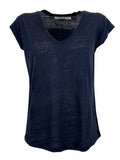 LA FEE MARABOUTEE t-shirt donna blu in lino DAVIA 100% lino