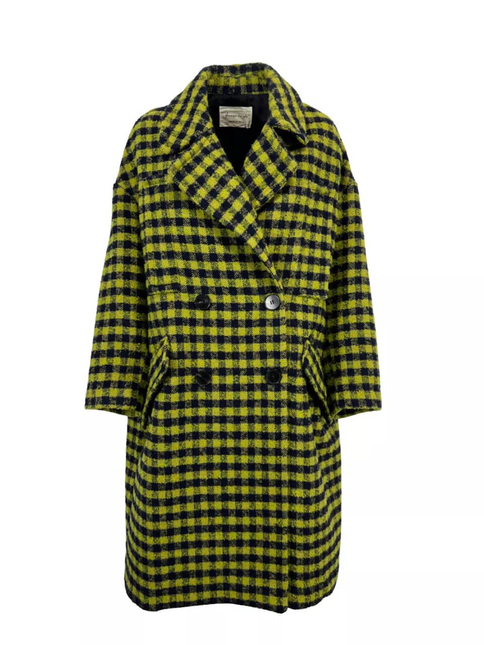 PHYSIQUE DU ROLE cappotto donna over doppiopetto quadri blu/lime 23W016 MADE IN ITALY