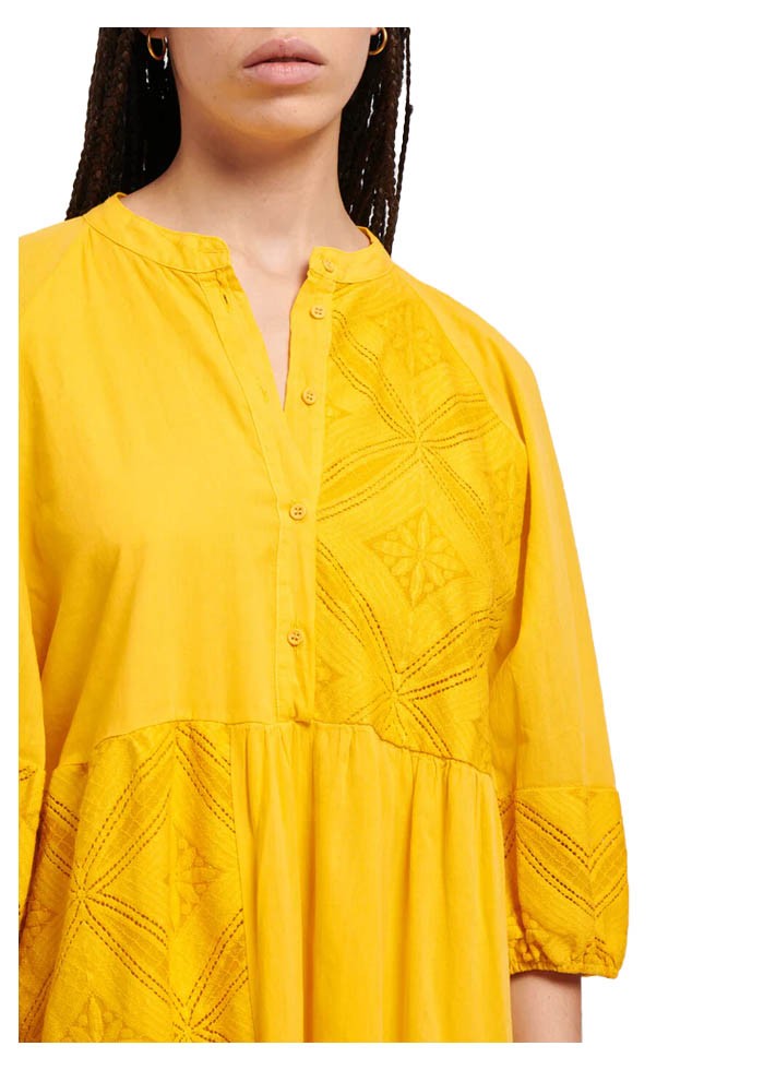 HUMILITY 1949 abito donna giallo con balze BELLA MADE IN ITALY