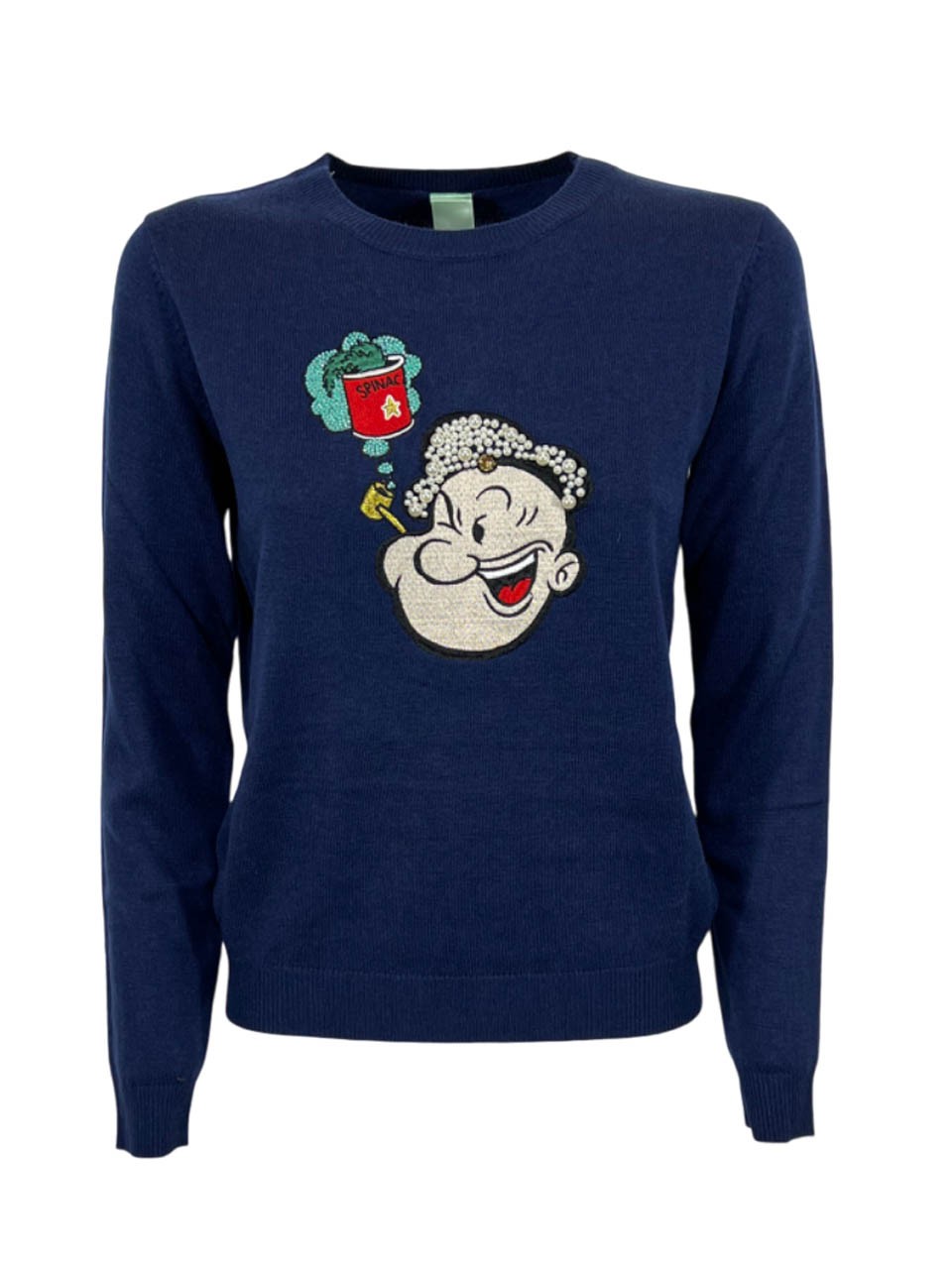 IL THE DELLE 5 maglia donna girocollo blu con applicazioni perle LISA POPEYE