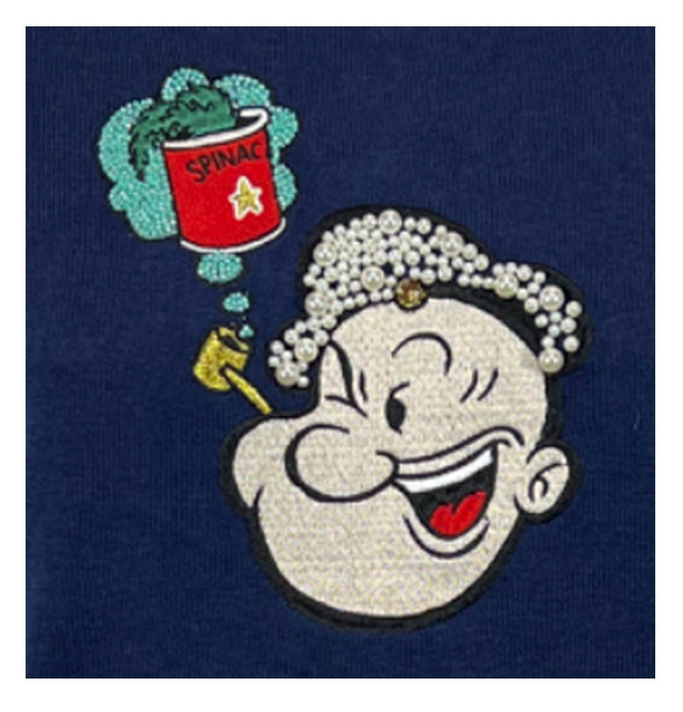 IL THE DELLE 5 maglia donna girocollo blu con applicazioni perle LISA POPEYE