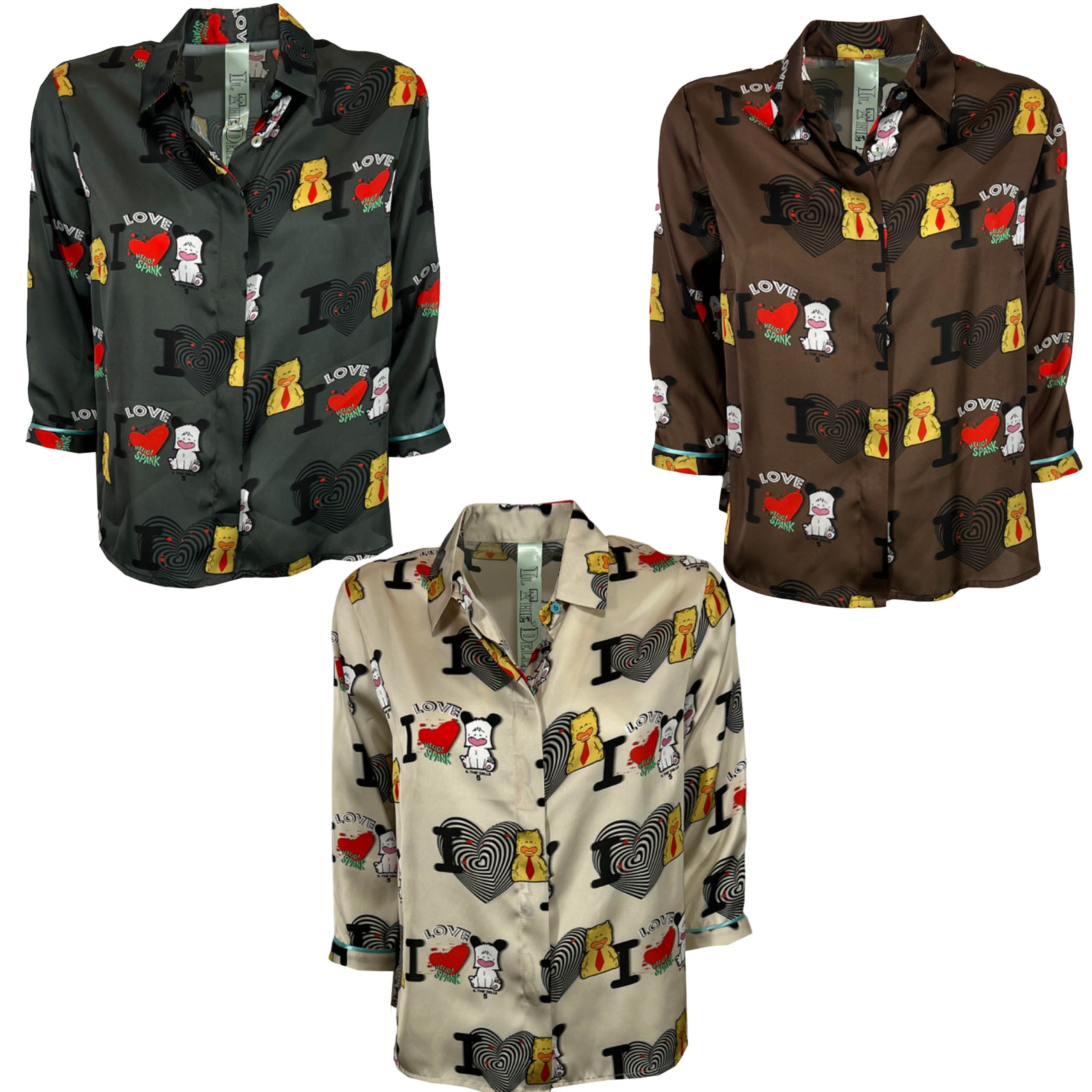 IL THE DELLE 5 camicia donna LIMITED EDITION HELLO SPANK SPOON LOVE MADE IN ITALY