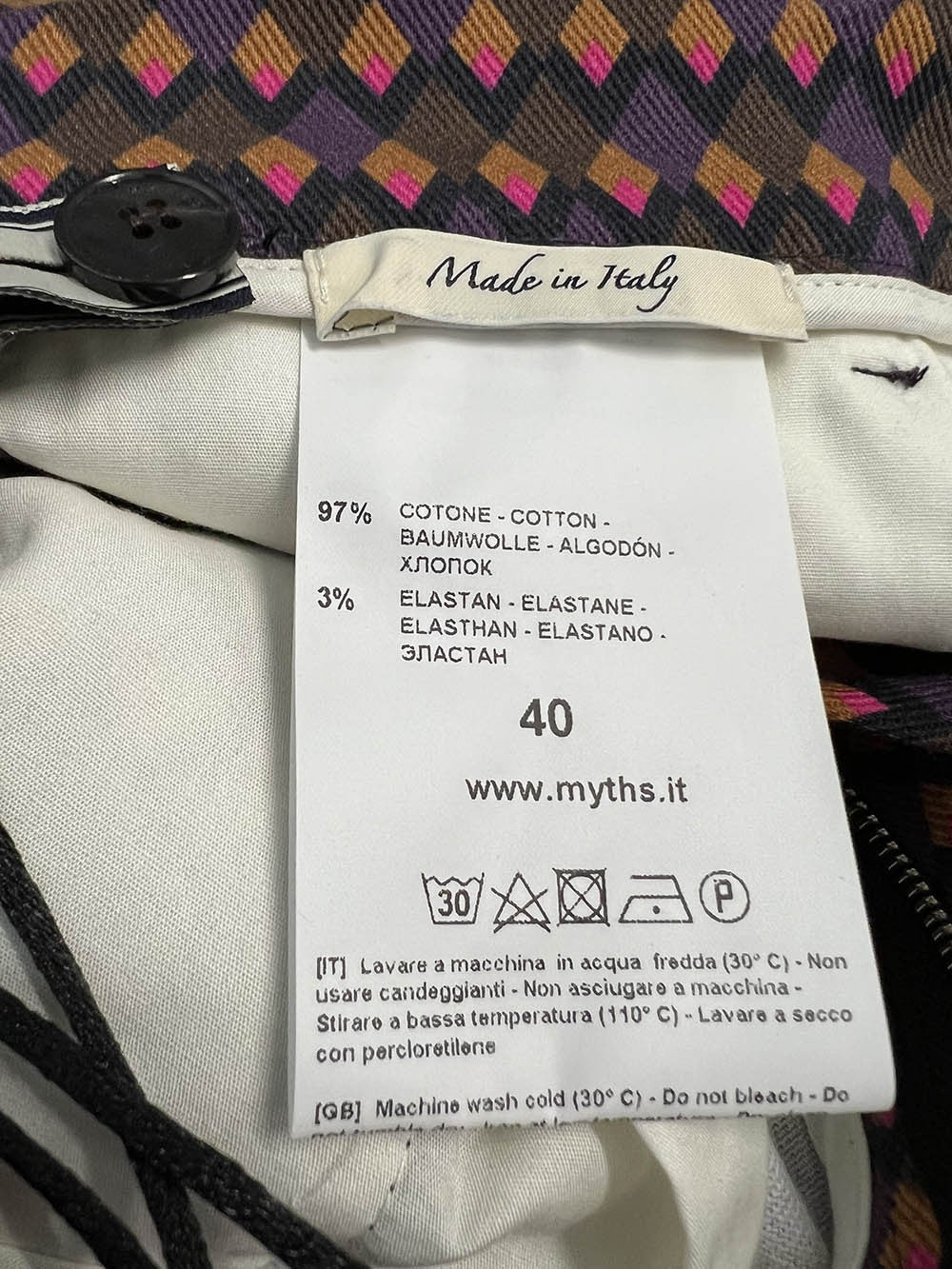 MYTHS pantalone donna trombetta fantasia viola/marrone WD02 430 MADE IN ITALY