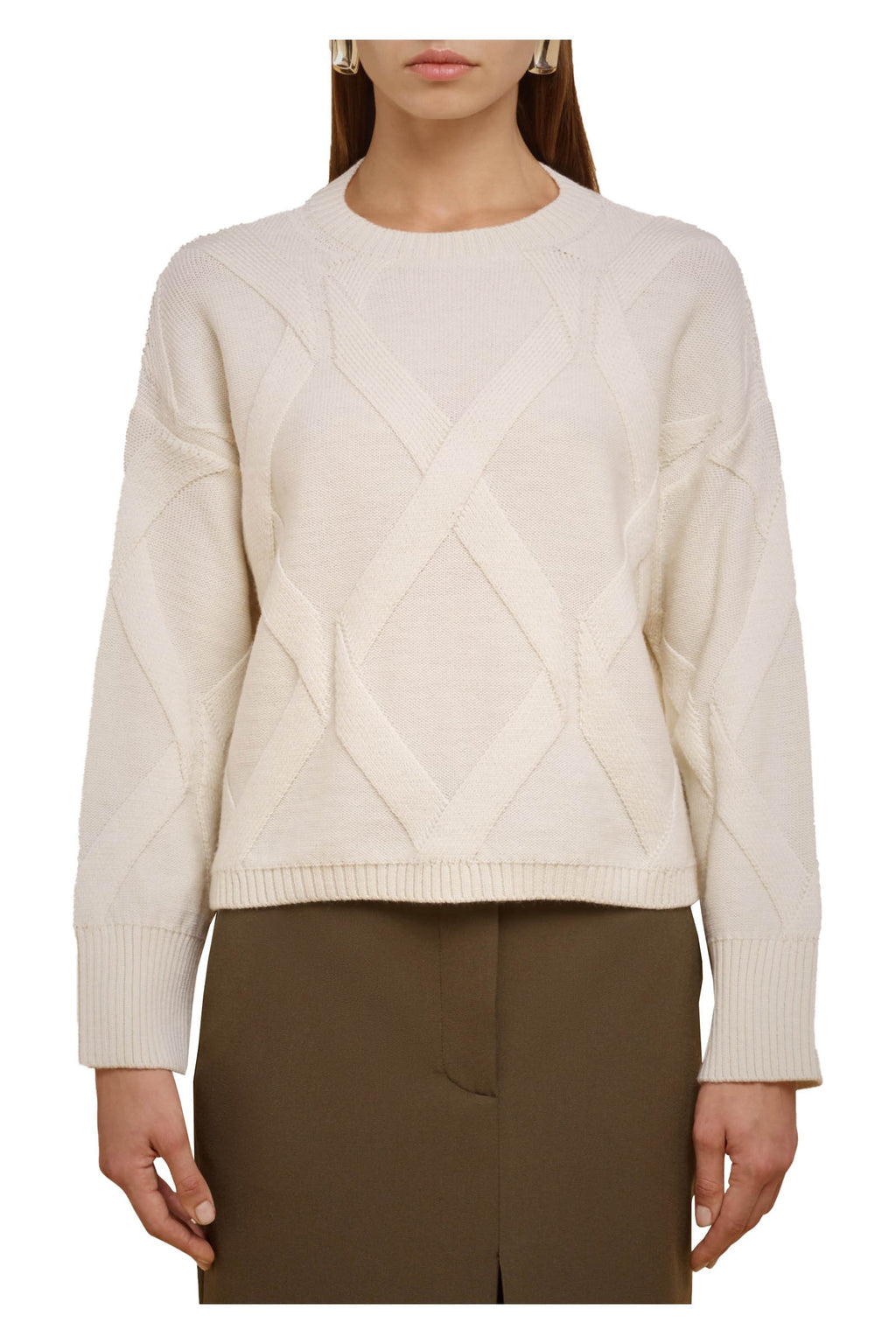 LIVIANA CONTI maglia donna crop panna F4WD06 100% lana dip dye MADE IN ITALY