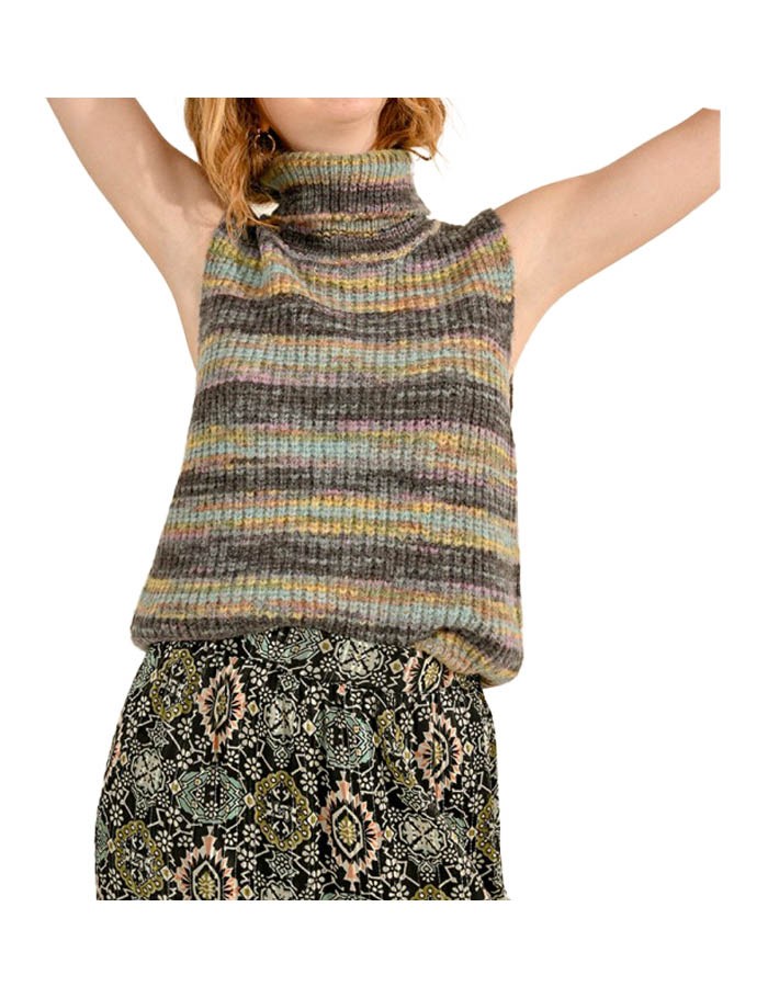 MOLLY BRACKEN gilet donna a coste righe multicolor grigio LA1620CN