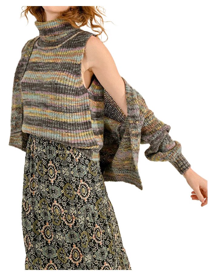 MOLLY BRACKEN gilet donna a coste righe multicolor grigio LA1620CN