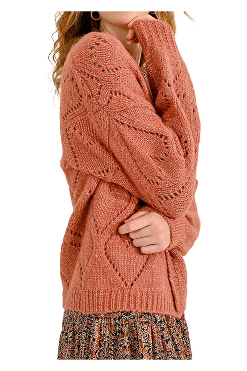 MOLLY BRACKEN cardigan donna lavorazione cuore terracotta LA1631CN