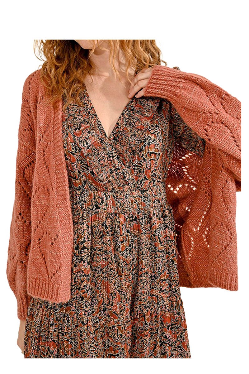 MOLLY BRACKEN cardigan donna lavorazione cuore terracotta LA1631CN