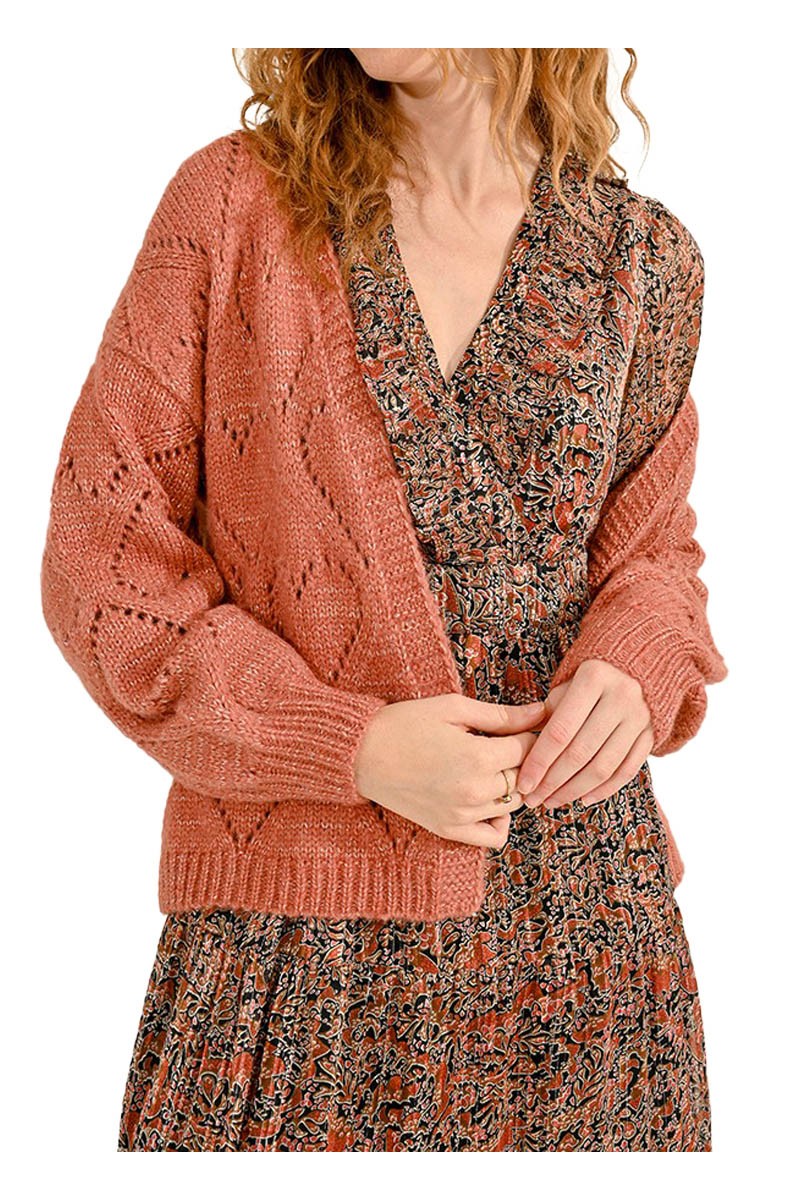 MOLLY BRACKEN cardigan donna lavorazione cuore terracotta LA1631CN