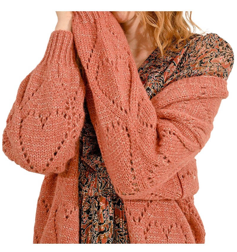 MOLLY BRACKEN cardigan donna lavorazione cuore terracotta LA1631CN