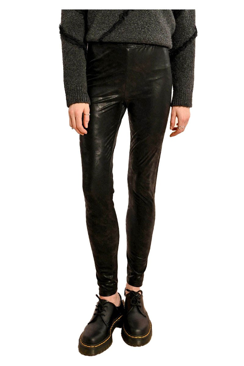 MOLLY BRACKEN leggins donna neri ecopelle effetto vintage E1636ACH