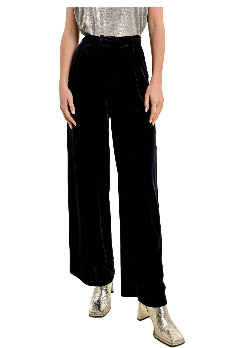 MOLLY BRACKEN pantalone donna ciniglia blu palazzo T1698CH 92% poliestere 8% elastan