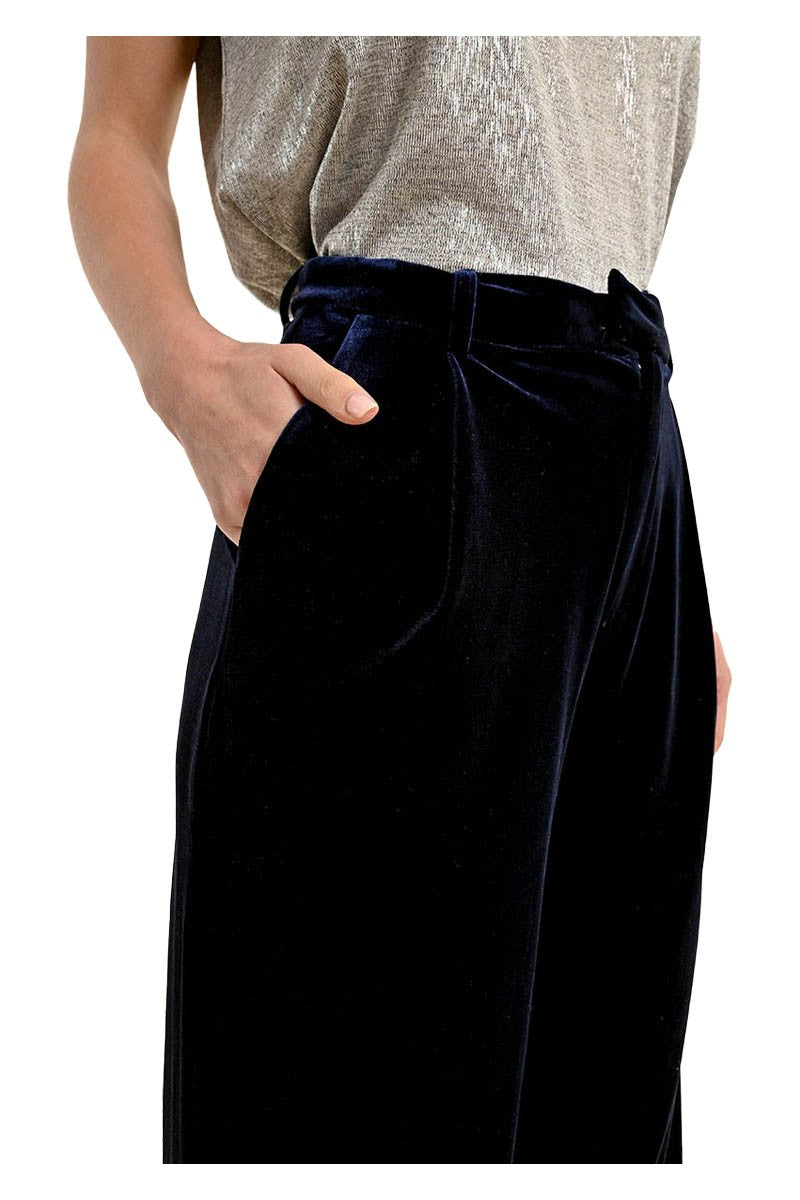 MOLLY BRACKEN pantalone donna ciniglia blu palazzo T1698CH 92% poliestere 8% elastan