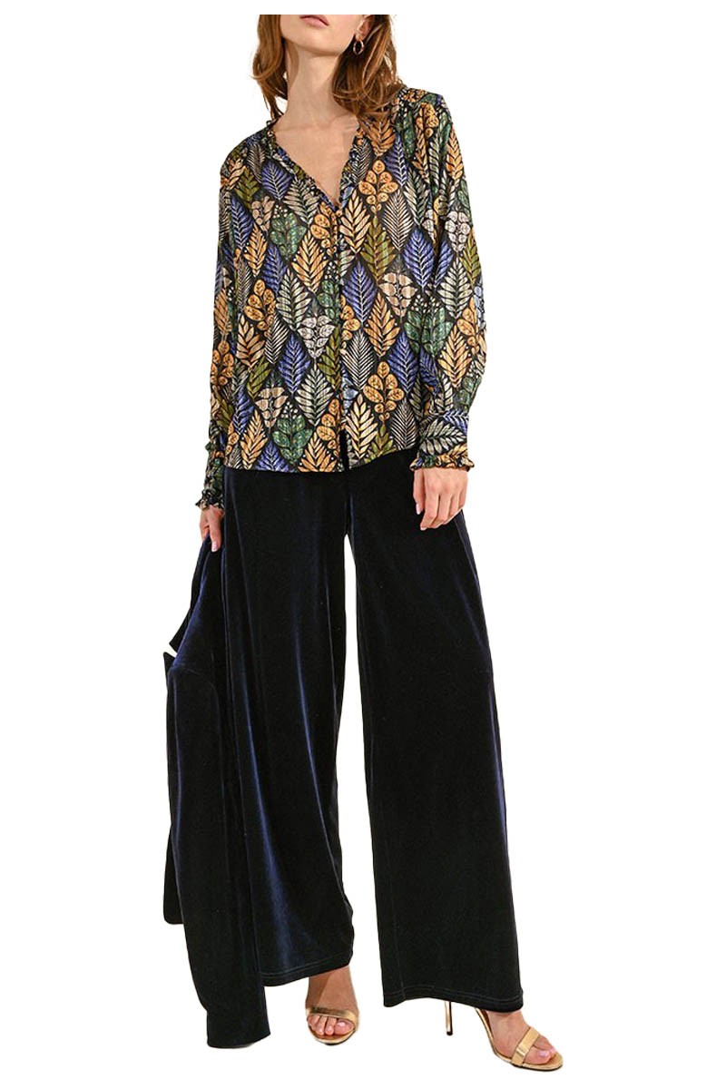 MOLLY BRACKEN pantalone donna ciniglia blu palazzo T1698CH 92% poliestere 8% elastan