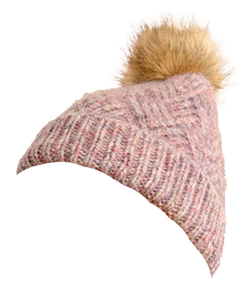 MOLLY BRACKEN cappello donna lana lilla pon pon ecopelliccia B295CH