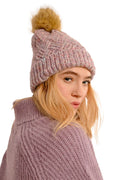 MOLLY BRACKEN cappello donna lana lilla pon pon ecopelliccia B295CH