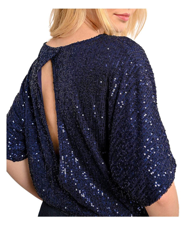 MOLLY BRACKEN blusa donna paillettes blu MW125CH 95% poliestere 5% elastan